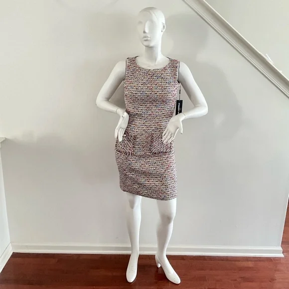 Karl Lagerfeld Paris Tweed Sleeveless Dress Fringe 6 - Picture 6 of 12